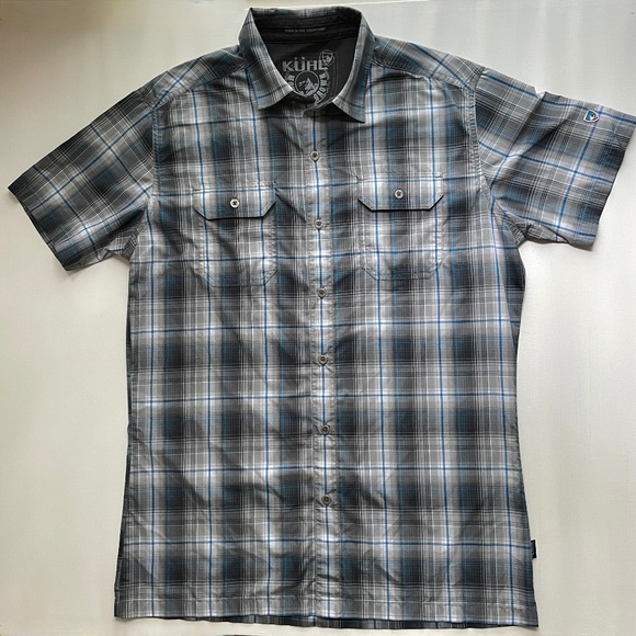 Kuhl Shirt Mens Small Eluxur Plaid Short Sleeve Button Hiking Outdoor Gorpcore - Picture 1 of 11